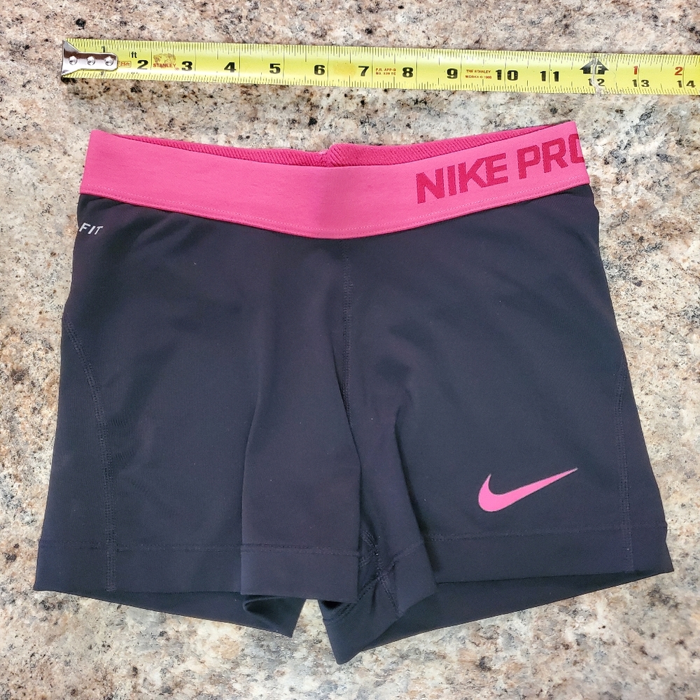 Nike PRO Cheer Cheerleading Compression Shorts adult small Black Pink LOGO BAND